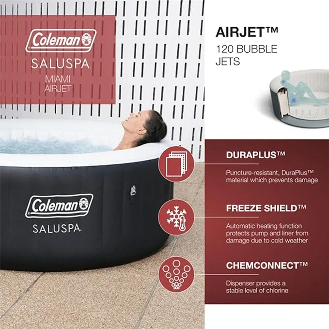 Coleman Miami 4-Person Inflatable Hot Tub, Black