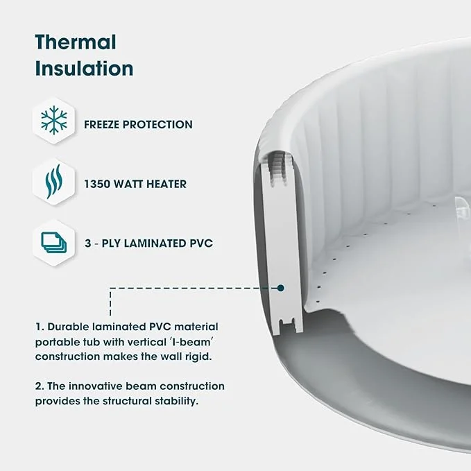 RELXTIME 4-6 Person Inflatable Hot Tub with 130 Bubble Jets