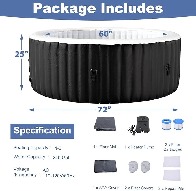 Inflatable Square Hot Tub 2 to 4 Person