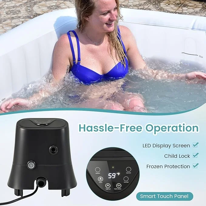 Goplus Inflatable Hot Tub, 4-6 Person Spa w/130 Air Jets & Heater