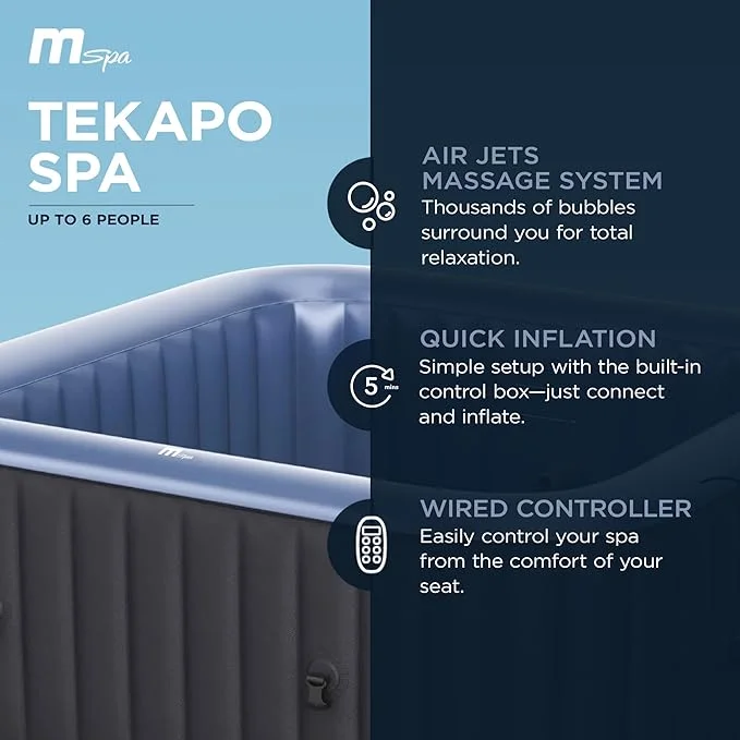 MSpa Square Inflatable Bubble Massage Spa, 4-6 Person Tekapo