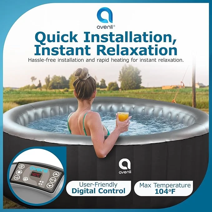 JLeisure Avenli 2-3 Person Inflatable Hot Tub Spa, Black