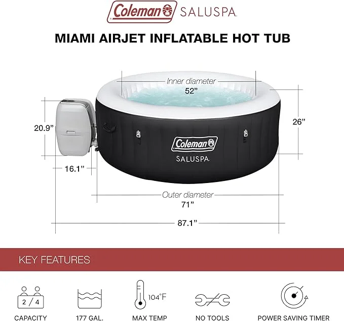 Coleman Miami 4-Person Inflatable Hot Tub, Black