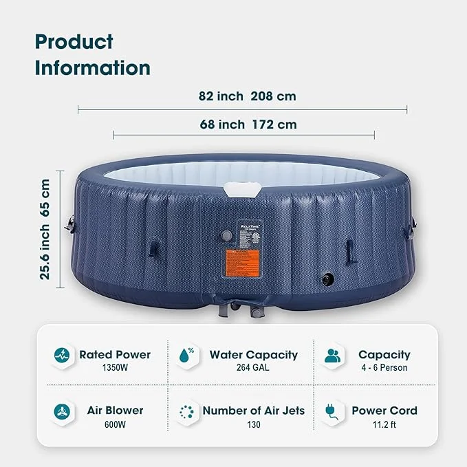 RELXTIME 4-6 Person Inflatable Hot Tub with 130 Bubble Jets