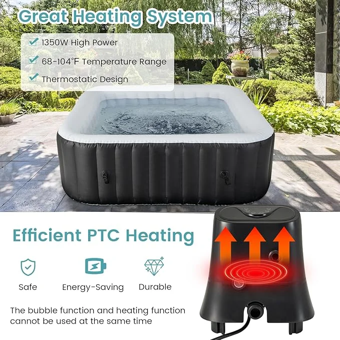 Goplus Inflatable Hot Tub, 4-6 Person Spa w/130 Air Jets & Heater