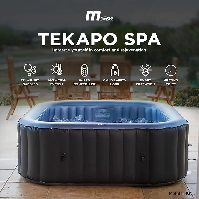 MSpa Square Inflatable Bubble Massage Spa, 4-6 Person Tekapo