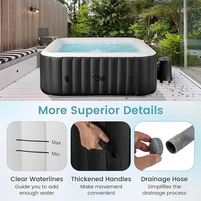 Goplus Inflatable Hot Tub, 4-6 Person Spa w/130 Air Jets & Heater