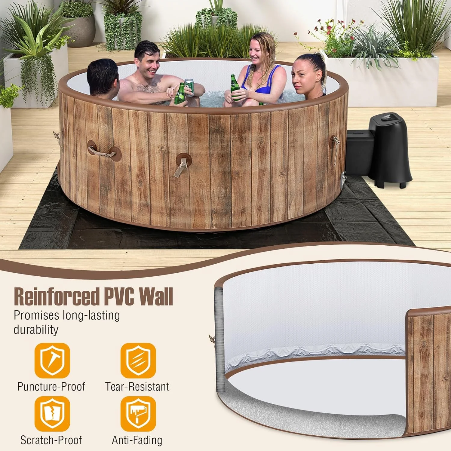 Goplus 120 Air Jets Inflatable Hot Tub 4-6 Person, SPA
