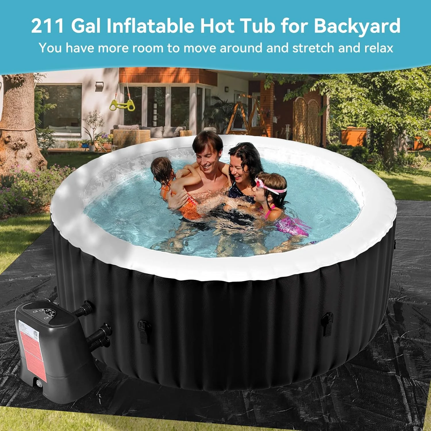 Glonerle Inflatable Hot Tub 2-4 Person Round Portable Spa