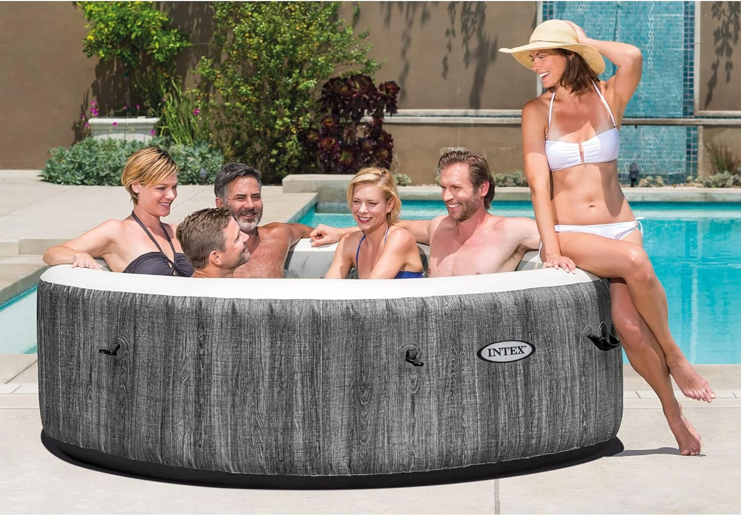 Intex PureSpa Greywood 6-Person Round Inflatable Hot Tub Spa